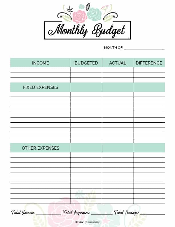 monthly budget template printable with flowers around the title.