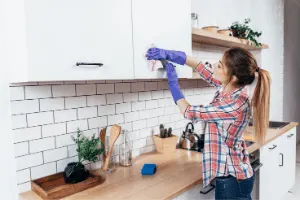 Woman cleaning a house as a business. 