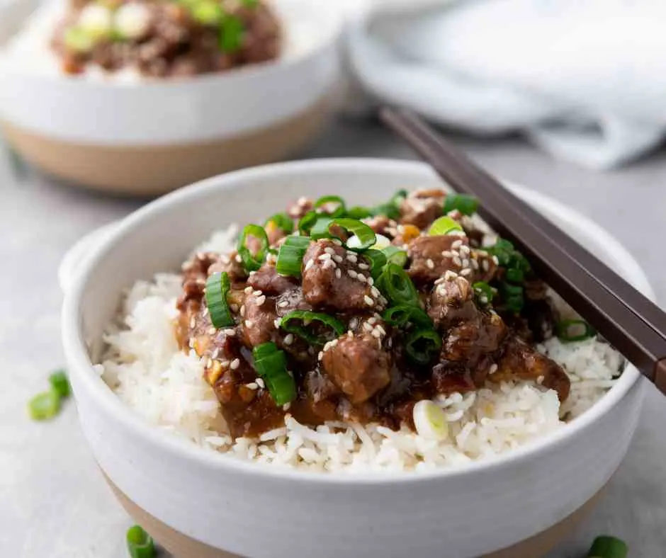 Mongolian beef on rice.