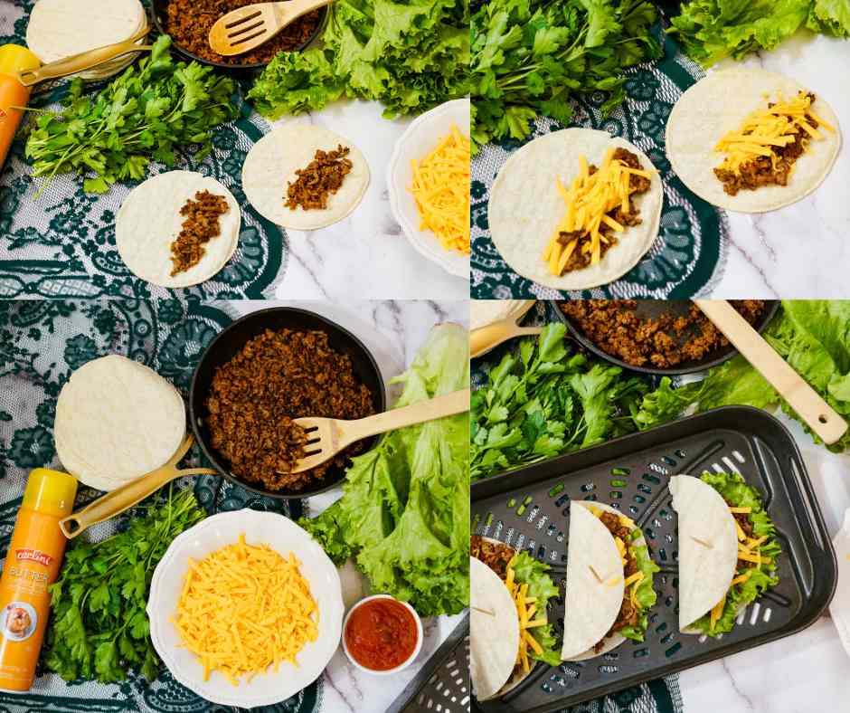 Air fryer tacos process photos. 