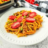 taco spaghetti on a plate.