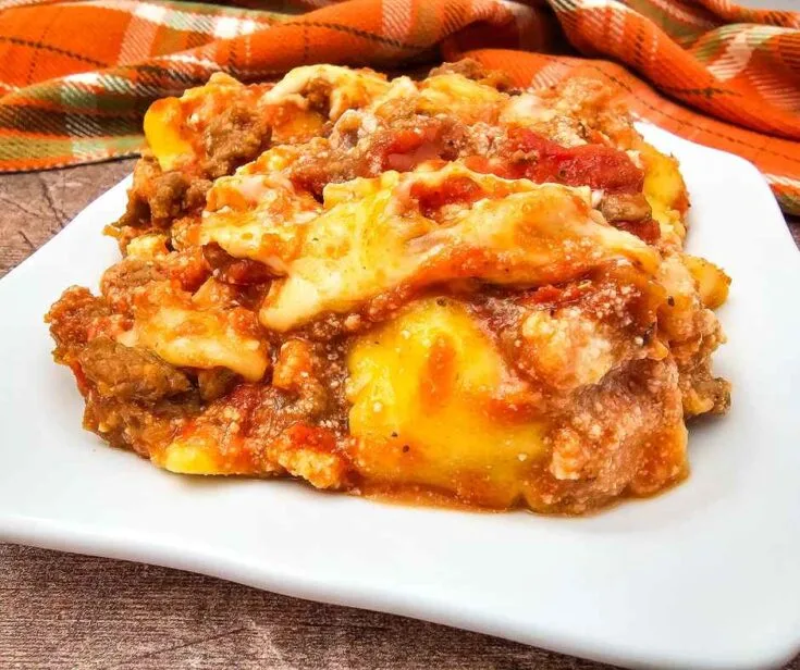 Crockpot lasagna cooked on a plate.