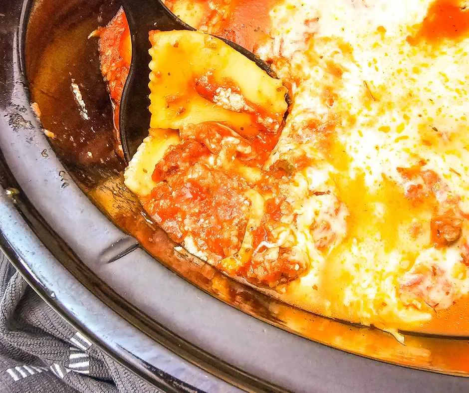 Crockpot lazy lasagna cooked.