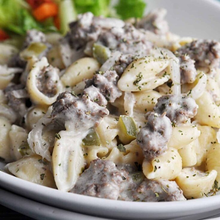 Image for Philly Cheesesteak Casserole Recipe with Ground Beef